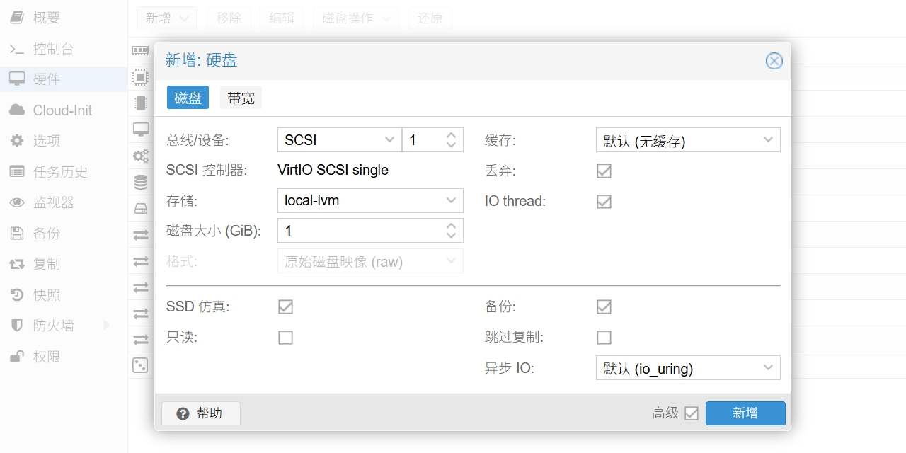 PVE添加硬盘参数
